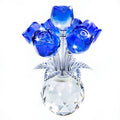 TWINKLING Crystal Roses Figurine with Round Vase, Glass Rose Crystal Flowers Bouquet, Birthday, Anniversary,Wedding, Home Décor,Silver Leaf (Blue) - color: Blue(silver Leaf)