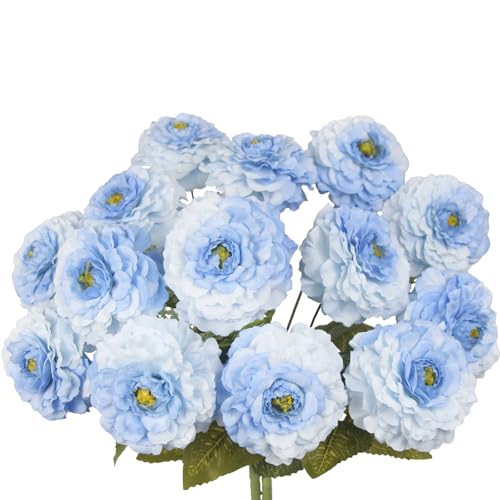 2 Pcs Artificial Flowers Zinnias Silk Flowers with Stems Blue Zinnia Elegans Artificial Flowers for Outdoors Floral Arrangements Table Centerpieces Wedding Party Home Spring Summer Decor - color: Blue