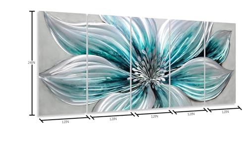 YHSKY ARTS Flower Metal Wall Art - Hand Crafted 5 Panels Aluminum Sculpture for Living Room Bedroom Decor - color: Flower Art, size: 64x24IN
