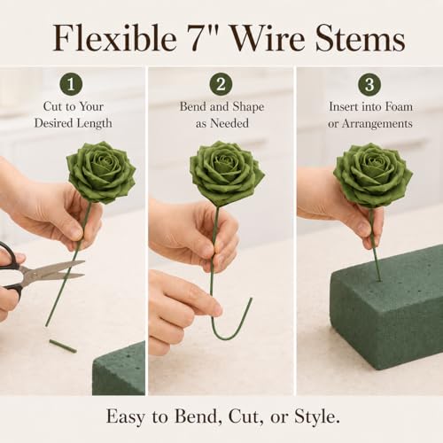 MACTING 30PCS Artificial Rose Flowers Real Touch Fake Flowers with Stem Green Foam Roses for DIY Wedding Bouquet Party Baby Shower Table Centerpieces Home Spring Decorations - color: Army Green-1, size: 30PCS