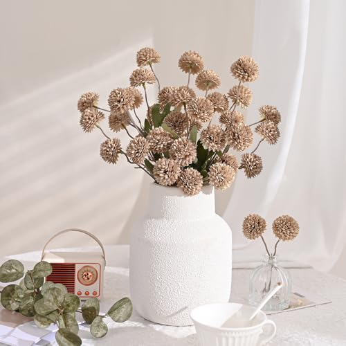 Waipfaru 10pcs Fake Silk Pompon Mum Artificial Flowers, Bulk Faux Mini Chrysanthemums, for Centerpieces Wedding Fillers Champagne Arrangements, No vase, Brown - color: Brown