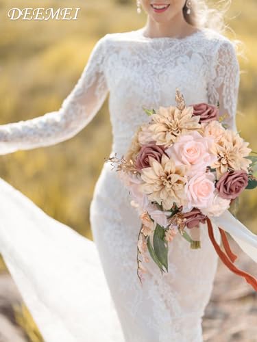 Artificial Flowers Combo Box Set Fall Fake Flowers Silk Mix Roses Peonies with Stems for DIY Bridal Wedding Decor Bouquets Centerpieces Baby Shower Party Home Decorations 21pcs - color: Champagne