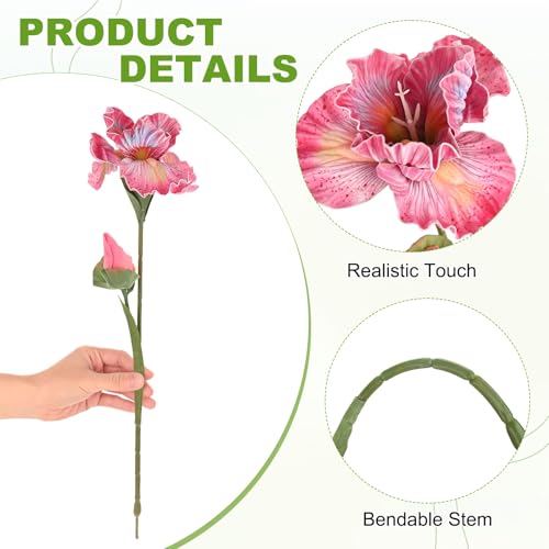 M METERXITY 1-Pack Pink Artificial Iris Flowers with Flower Bud,17.7 Inch Faux Iris PU Bouquets Real Touch Faux Flowers for Home/Wedding/Christmas/Party - color: Pink