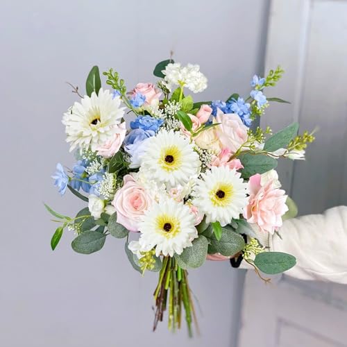 20 Pcs Fake Silk Gerbera Daisy Artificial Flowers with Stems Faux Daisies Flower Bulk for DIY Art Crafts Home Wedding Party Vase Centerpieces Tables Garland Wreath Decoration (White) - color: White