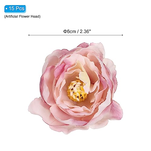 Artificial Flower Head, 15 Pcs Fake Flowers Heads Bulk Silk Peony Heads Simulation Flower for Bouquets Wreaths Wedding Decor, Purple