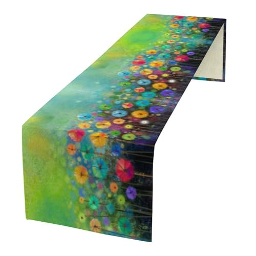 Abstract Flower Watercolor Linen Table Runner for Table Decor, Botanical Colorful Floral Printed for Dining Room Kitchen Holiday Party Office Home Decorate 13" x 36" - color: Floral_1, size: 13"W x 36"L (Pack of 1)