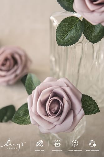 Ling's moment Artificial Flowers 50Pcs Dusty Rose Roses Decor w/Stems,3" DIY Foam Floral for Wedding Bouquet/Centerpieces, Outdoors Party Backdrop, Room/Table, and Garden/Pot Decorations - color: Pk- Dusty Rose, size: 50Pcs