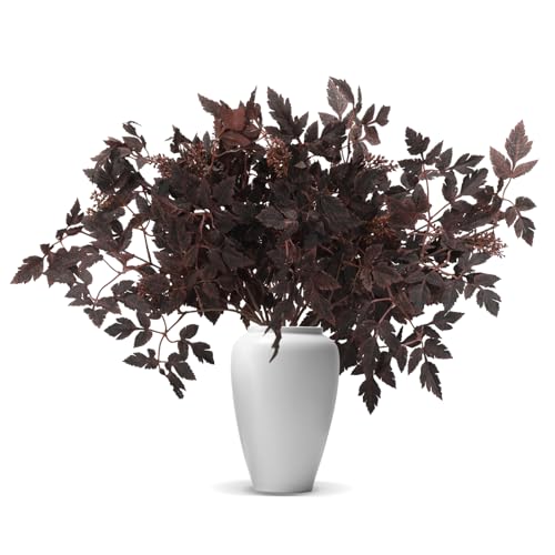 24" Artificial Purple Stems for Vase, Faux Cimicifuga Leaves with Berries, Decorative Branches for Large Centerpiece, Home Decor, 14 Pack - size: 14 Pack