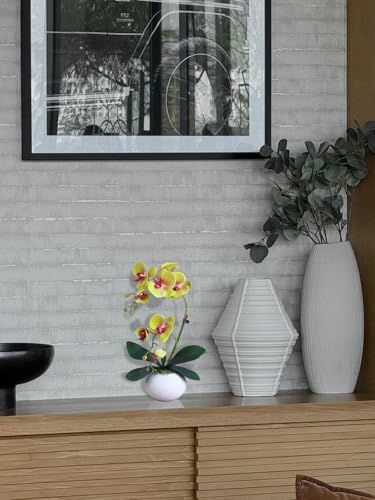 Forlaoers 17" Green Artificial Flowers Artificial Orchids That Look Real with Pot Fake Orchid in Vase for Table Centerpieces Indoor Home Decor Office Bathroom Decoration - color: A9:green Orchid With Vase