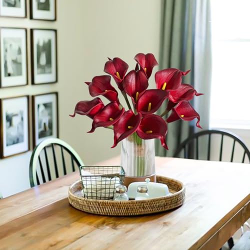 Letjolt Artificial Calla Lily Flowers 12Pcs, Dark Red | Wedding Bouquet, Home Decoration, Faux Calla Lilies - color: Dark Red