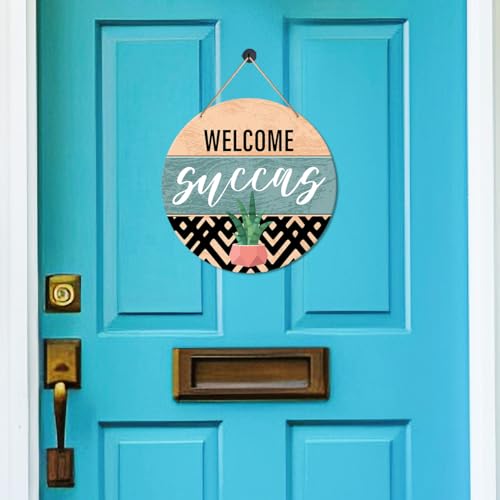 Muktoujaumai Welcome Sign Front Door Decor, Welcome Round Hanging Sign Decor Boho Decorations Succulent Wall Wood Sign for Door, Porch, Home, Plant Lover Gift, Welcome Succas - color: Y5