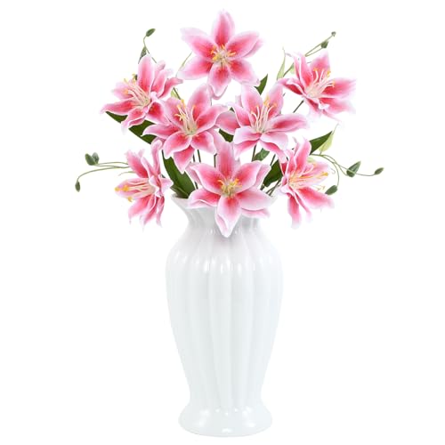 DuHouse 6 Pcs Artificial Lily Flowers, Fake Lilies Silk Flower for Table Vase DIY Wedding Bouquets Party & Home Decor(Pink) - color: Pink
