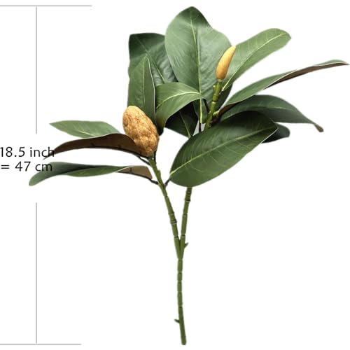 Artificial Magnolia Leaves Plant, Fake Branches 18.5 Inch 3D Plastic Leaf Greenery Bushes Faux Simulation Shrubs Stems Twigs for Home Garden Decor Vase Office Wedding Party DIY Decoration Green 2 Pack - color: Magnolia Branches 2 Pcs