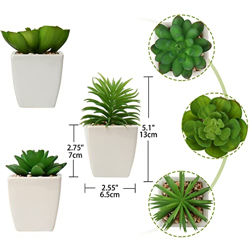 Hollyone Succulents Plants Artificial 3Pcs Small Fake Succulents in Pots Faux Plastic Potted Plants with White Ceramic Pot for Home Decor Classroom Office Bathroom Shelf Indoor & Outdoor Decorations - color: 3pack - White Ceramic 1