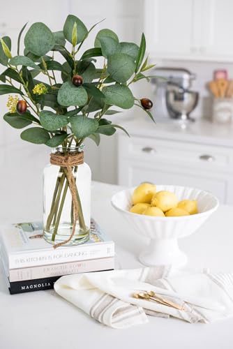 Briful Artificial Eucalyptus Stems in Glass Vase with Faux Water, 14" Fake Plant Olive Leaves for Home Office Farmhouse Wedding Centerpiece Décor - color: Darkolivegreen
