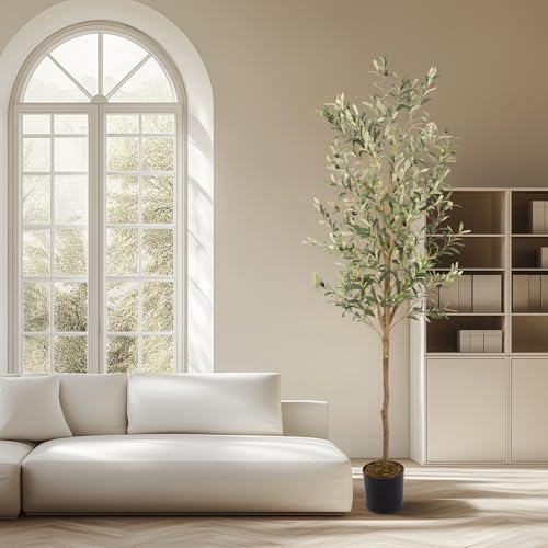 Artificial Fake Olive Tree 6FT Tall 1Pack Faux Silk Olive Tree for Home Living Room Office Decor Faux Artificial Plants Indoor Fake Potted Plants with Fruit & Free Moss - size: 6ft
