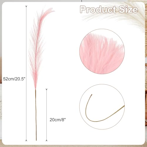 uxcell 50 Pcs Faux Pampas Grass 52cm/20.5" Artificial Fake Dried Pampas Grass Decor with Stem for Floor Vase Filler, Wedding Decoration, Home Decoration, Light Pink - color: Light Pink