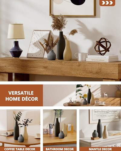 Decorative Flower Vase Set of 3 - Modern Boho Style Multicolor Vases, Ribbed Textures Ceramic Vase for Home Decor Shelf Bookshelf Mantle TV Stand Entryway Console, Dining Table Centerpiece Decor - color: Multicolor