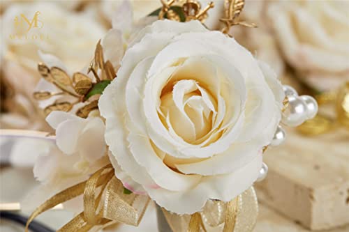 Champagne Boutonniere for Men Wedding, Set of 6, Groom and Best Man Boutonniere for Wedding Ceremony Anniversary, Formal Dinner Party and Rustic Fall Wedding Prom - color: Champagne1# Boutonniere(set of 6)