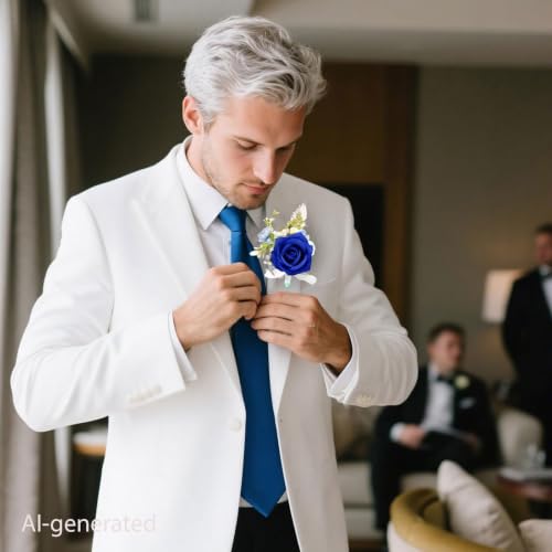 Royal Blue Corsage and Boutonniere Set, Artificial Rose Corsage Wristlet and Boutonniere for Wedding Prom Party (Royal Blue 1 Boutonniere&1 Wrist Corsage) - color: Royal Blue 1 Boutonniere&1 Wrist Corsage
