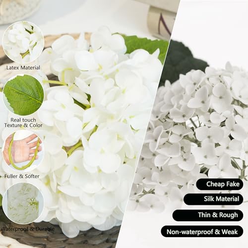 Jahe 4 Pcs Hydrangea Artificial Flowers, 20'' Tall Large Bloom Faux Hydrangea Flowers,Real Touch Fake Flowers, Bouquet Home Wedding Part Decor, DIY Floral Arrangement, Withe - color: White