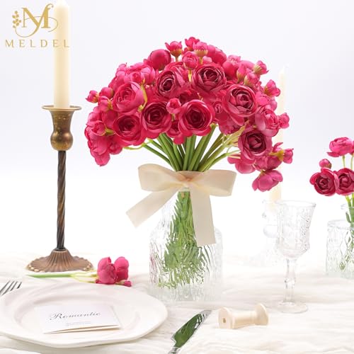 32Pcs Ranunculus Artificial Flowers Rose Red - Faux Silk Mini Peonies for DIY Wedding Bouquet, Home Decor, Bridal Shower Centerpieces - color: Rose Red
