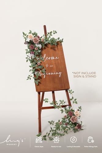 Ling's moment 2pcs Wedding Flowers Garland Artificial Floral Swag Arch Decorations Greenery Arrangements Dusty Rose Mauve Ceremony Reception Garden Easel Wall Entryway Outdoor Board(NOT Include Sign) - color: Dusty Rose & Mauve