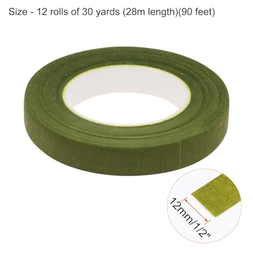HARFINGTON 12 Rolls Floral Tapes 1/2 Inch 30 Yards Flower Adhesive Waterproof Tape for Floral Arranging Wedding Bouquet Wrap Craft Florist Tape, Grass Green - color: Grass Green