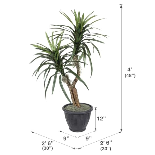 Vickerman 4' Indoor Artificial Marginata Bush, Gray Plastic Container. - color: Dark Green, style: Vickerman Everyday 4' Artificial Marginata Bush in Gray Plastic Container