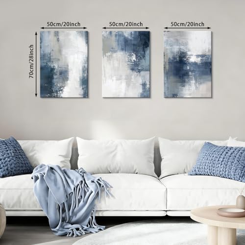 WENGTIAO 3 Pcs Navy Blue Abstract Canvas Wall Art Prints Modern Minimalist Blue Gray Artwork for Walls Framed White Neutral Poster Paintings Decor for Living Room Bedroom Bathroom Office 20x28x3Pcs - color: Abstract-blue, size: 20"x28"x3Pcs