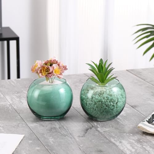 Round Glass Vases Set of 6, Green Flower Vases for Centerpieces, Glass Bowl Vase, Small Round Vase for Living Room, Bedroom, Kitchen, Dining Table, Office, Wedding, 4 Inches - color: Green, size: 4”