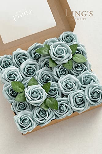 Ling's moment Artificial Roses, Dusty Blue, 3 Inch 50 Pcs | Foam Material, With Stems, DIY Floral, Wedding/Party Decor, Centerpieces/Bouquet - color: Blu- Dusty Blue, size: 50Pcs