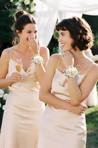 Serwalin 2 PCS White Wrist Corsage for Wedding, Corsages Wristlet for Bridesmaid Mother Grandmother Girl, Artificial Flowers for Prom Ceremony Homecoming Anniversary - color: A White, size: Corsage 2pcs