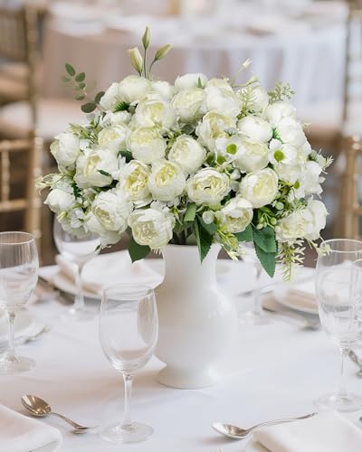 DuHouse 6 Packs Peonies Artificial Flowers,Fake Peonies Bouquet for Wedding Centerpiece Table Party Home Decor(Cream) - color: Cream