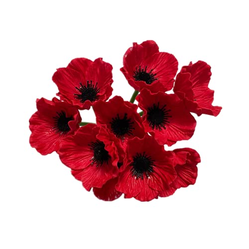 10 Stem Bouquets Artificial Flowers Red Poppy Flowers,11" No Fade Anemone PU Real Touch Fake Wild Flower for Kitchen Table Centerpiece Vase,Home Greenery Wedding Holding Flowers Backdrop Arch Wall - color: Red