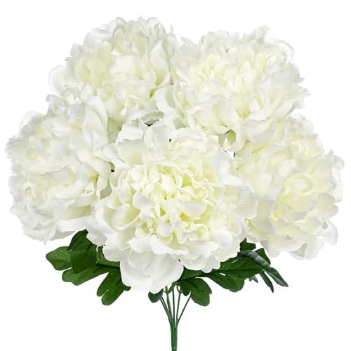 Briful Artificial Peony Flowers Bouquet 15.7" Faux White Silk Peonies Floral Arrangement Fake Flower Stems for Home Office Wedding Party Table Vase Centerpiece Decor - color: White