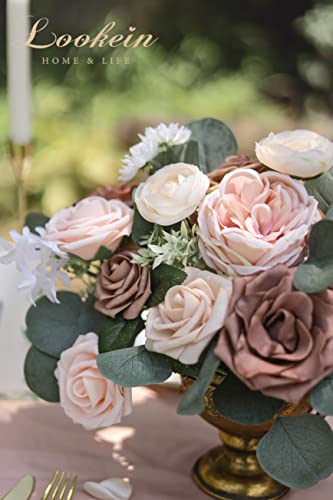 Lookein Artificial Flowers for DIY Wedding Decoration Bridal Bouquet Table Centerpieces Flower Wreaths Aisle Decoration Home Decor, Elegant Dusty Rose - color: Elegant Dusty Rose