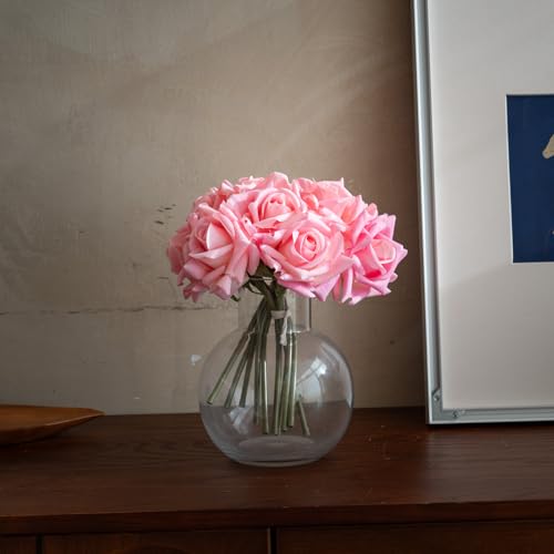 Artificial Roses-10-pcs Soft Touch Fake Flowers with Stems, Realistic Bridal Bouquet & Bulk Home Party Wedding Decor Roses - color: Deep Pink 10pcs