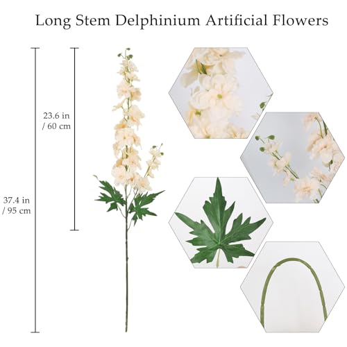 6Pcs Delphinium Artificial Flowers 37.4’’ Champagne Fake Silk Flowers Long Stem Faux Snapdragon Flowers for Vase Table Home Wedding Party Garden Decoration(Champagne) - color: Champagne