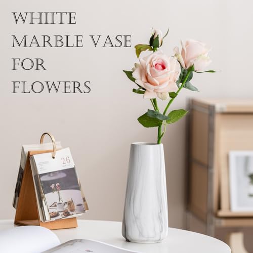 Marble White Vase - 8" Big White Ceramic vase for Flower, Boho Vases for Pampas Grass, Minimalist Modern vases for Home Decor, Table Shelf Living Room Farmhouse Decor - color: Marble White, size: Big