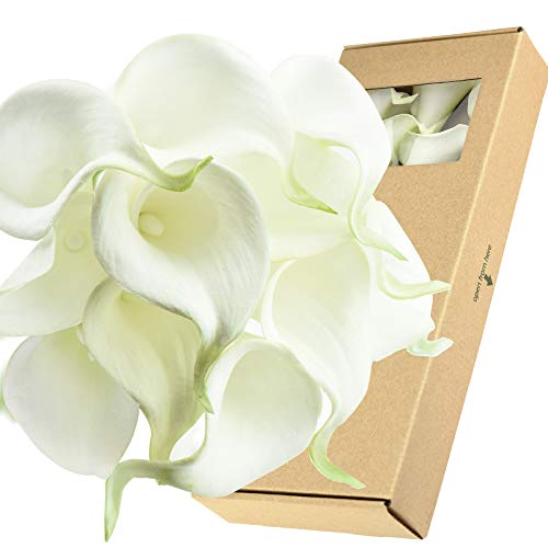 FiveSeasonStuff Real Touch Calla Lily Artificial Flowers Wedding Bridal Bouquet | Floral Arrangements | 15 Calla Lilies (Summer White) - color: Summer White