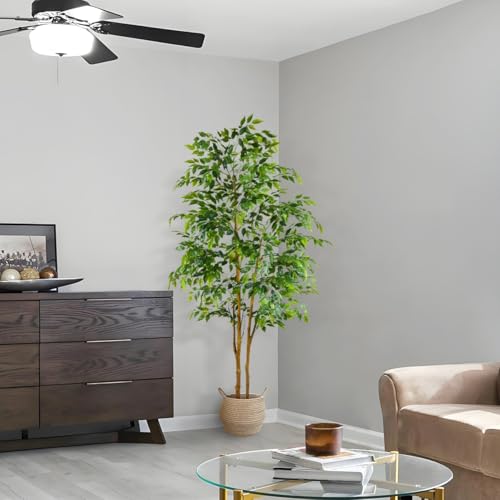 Warmplants Artificial Ficus Tree, 7ft Silk Fake Ficus Leaves Plant with Basket, Indoor Outdoor Faux Green Tree for Home Garden Office House Livingroom Décor - color: Ficus, size: 7ft