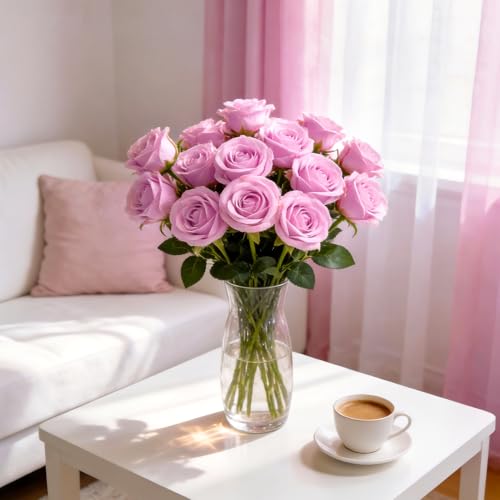15PCS Artificial Flowers Fake Roses, Silk Artificial Pink Roses with Stems Realistic Bouquets for Wedding Centerpiece Valentines Day Decorations Home Decor Party Crafts DIY - color: Pink