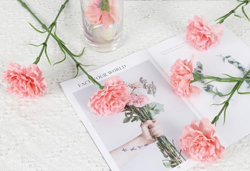 IPOPU Pink Carnations Artificial Flowers,6PCS Real Touch Faux Flowers 20'' Artificial Silk Carnations with Stems for Wedding Bouquet Party Table Centerpieces Home Decor (Pink) - color: Pink