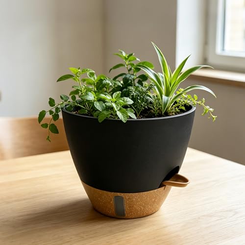 12"/10"/9"/8" Self Watering Pots with Visual Water Window,Extra Large Self Watering Plant Pots with Drainage Holes & Saucers,Black Planters for Indoor Plants,4-Pack - color: Black