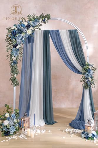 TINGE TIME Wedding Arch Flowers Kit - Deluxe 5pcs Artificial Floral Swag with 3 Sheer Drapes, Realistic Silk Flower Arrangements for Wedding Ceremony Arbor Backdrop Reception Party Home Decor - color: Dusty Blue