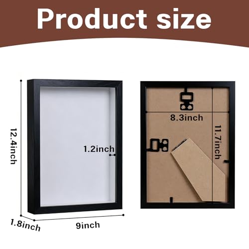 A4 Shadow Box - Black Wooden Deep Picture Frame with Shatter-Resistant Pane for Wall Decor | 3D Display Case for Military Medals, Flowers, Photos and Crafts | Easy to Open & Ready to Hang Gift Idea - color: Black, size: 1Pcs A4/8.3x11.7in