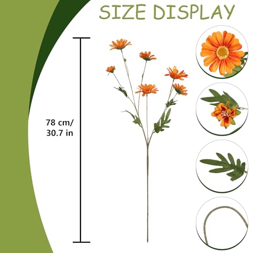 6PCS Orange Daisies Artificial Flowers 36 Heads 29.52”Realistic Fake Daisies with Stems for Tall Vase Wedding Party Outdoor Arrangement Aisle Room Porch Home Decor(Orange) - color: Orange