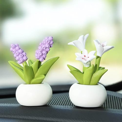 Resin Hyacinth Flower with Pot Mini Artificial Hyacinth Potted Plant Resin Figurines Flowers for Car Dashboard Bathroom Home Kitchen Rustic Table Centerpiece Shelf Decor,Purple - color: Hyacinth