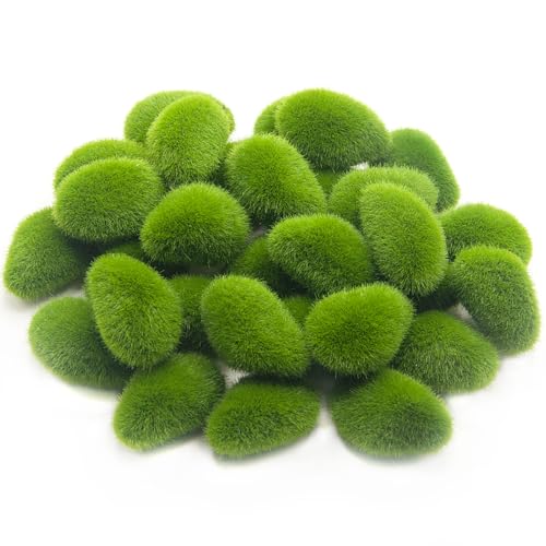 30 Pcs Artificial Moss Rocks Bulk, Green Moss Decor Fake Moss Balls for Crafts, Floral Arrangements, Indoor Plant, Photography Props,Garden Decoration - size: Small